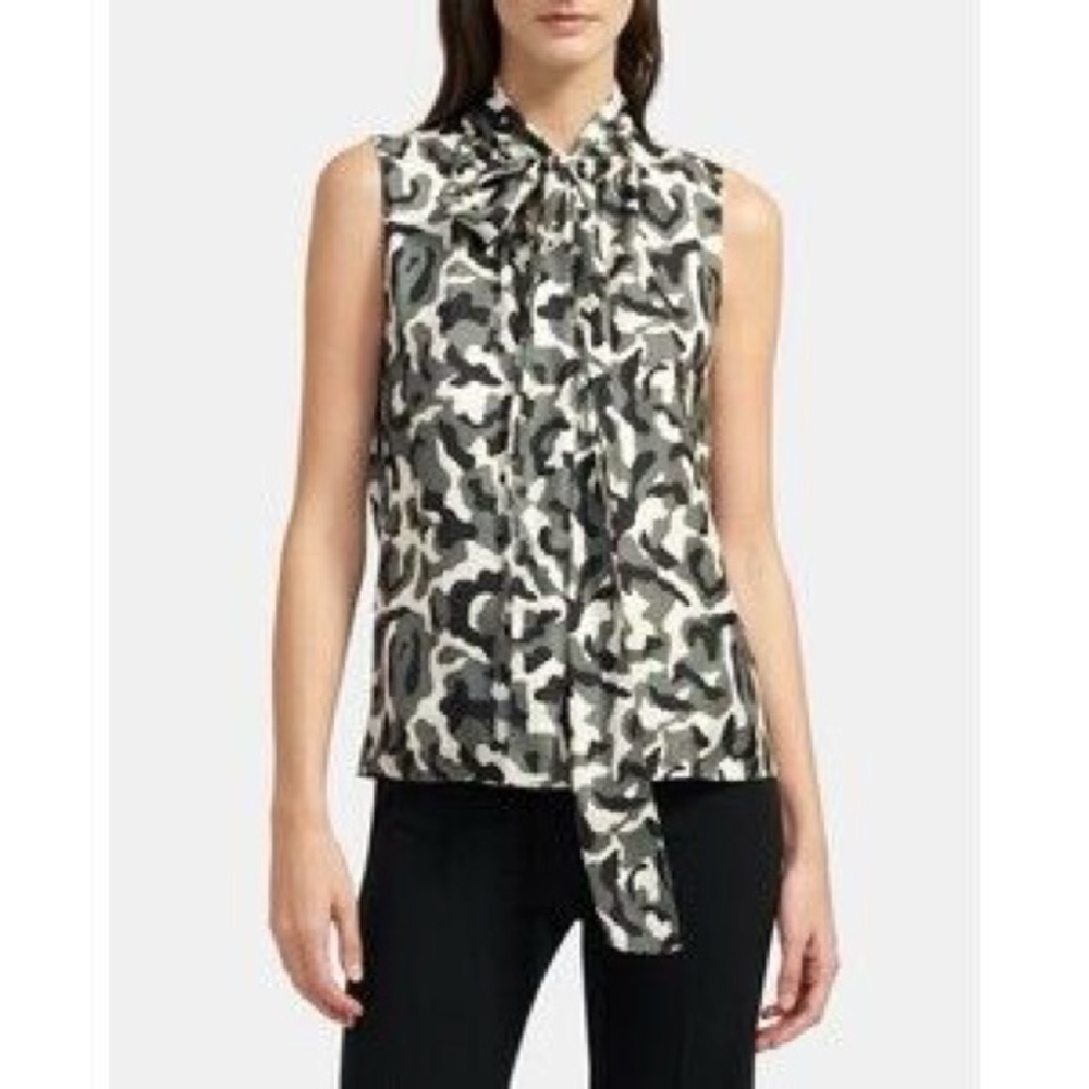 Theory 100% Silk Tie Scarf Top in Camo Size P/XS/00/0